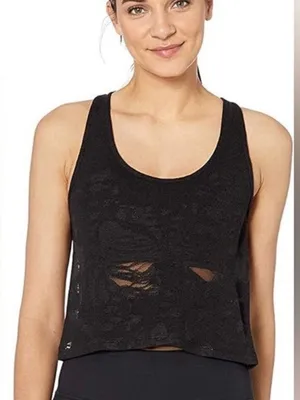 ALO Yoga Black Lace-Texture Cropped Racerback Tank thumbnail 1