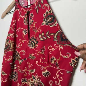 American Vintage VTG 90s Babydoll Whimsigoth Top XL Cherry Red Sequins Jacquard Asian Print Halte thumbnail 4