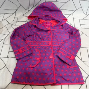 London Fog Trench Coat‎ 6X Purple Red Heart Print Hooded Fleece Lined Jacket thumbnail 3