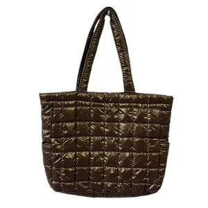 Source Unknown Brown Puffer Quilted Tote Bag Shoulder Bag 14 x 12 x 3.5 Inches thumbnail 3