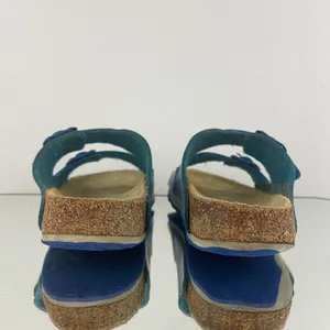 Birkenstock Two Tone Blue Leather Arizona Dual Strap Summer Slip On Sandals thumbnail 4
