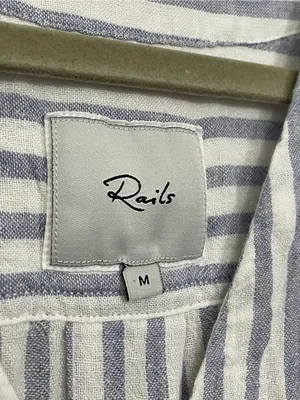 Rails Nala Popover Blouse Size M Blue Iris Stripe Linen Rayon Coastal Chic Beach thumbnail 2