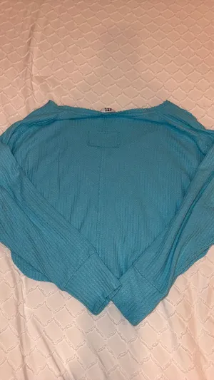 JoyLab Turquoise Waffle Knit Long Sleeve Shirt thumbnail 3