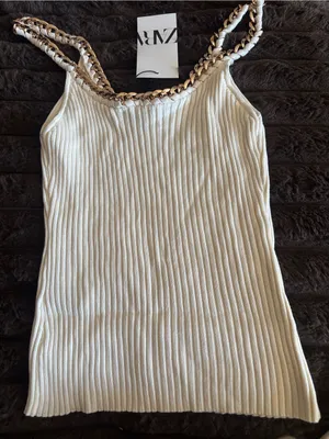 Zara Cream Ribbed Tank with Gold Chain-Trim Straps thumbnail 2