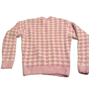 Skims L/XL‎ Cozy Knit Pullover Petal Pink Houndstooth Oversized Lounge Valentine thumbnail 5