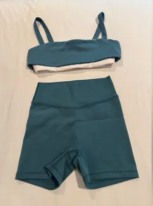 FORM Sami Clarke Lagoon Foldover Bra and Bike Yoga Shorts XS SET thumbnail 1