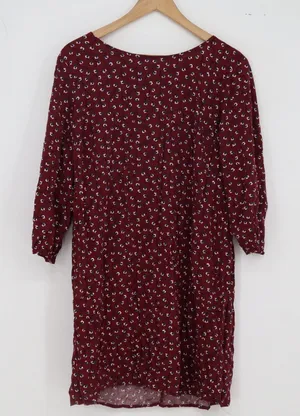Old Navy Dress Womens L Shift Burgundy Floral 3/4 Sleeve Back Zip Excellent thumbnail 1