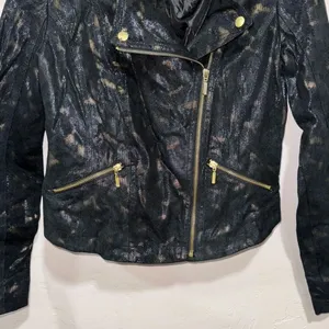 Rock & Republic Snake Prink Faux Leather Metallic Black & Gold Jacket Size Mediu thumbnail 3