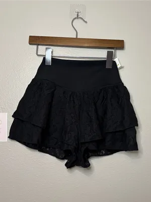 Aerie pleated lace shorts flowy black casual athletic summer XXS thumbnail 3