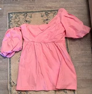 Showpo One Shoulder Puff Sleeve Dress Pink thumbnail 1