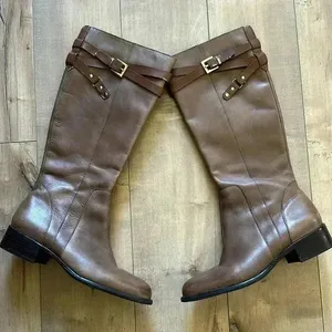 Franco Sarto Coraline Riding Boots Tan Brown Leather Knee High Zip Women’s Sz 9 thumbnail 1