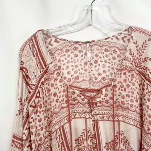 Free People Medium Tunic Top Blouse Floral Print Lace Up Bohemian Boho‎ 1254 thumbnail 5