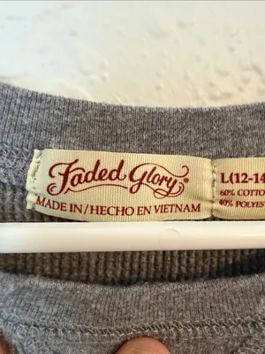 Faded Glory Gray Thermal Raglan Top with Striped Sleeves thumbnail 2