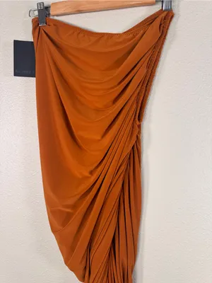 Norma Kamali Diana One Shoulder Ruched Gown Bronze Womens S Bodycon Midi Baddie thumbnail 4
