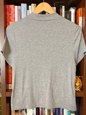 We The Free Free People Heather Gray Mock Neck Short-Sleeve Top w/Statement Side Buttons EUC thumbnail 9