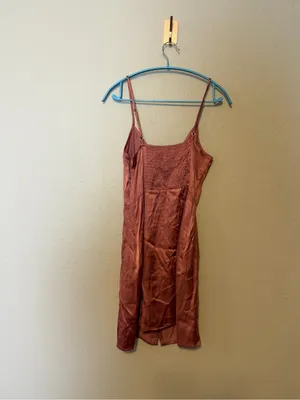Abercrombie & Fitch Button-Up Dress Rose‎ Gold Satin Size Small thumbnail 5