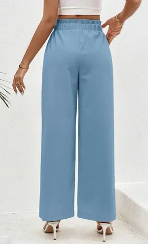 SheIn VCAY Solid Paperbag Waist Wide Leg Pants thumbnail 4