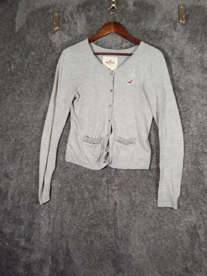 Hollister Light Gray Button V‑Neck Cardigan Button Front Cardigan Womens M thumbnail 3