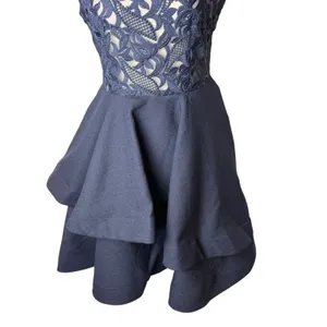 L'ATISTE Lace Mini Dress Women Medium Navy Blue Tiered Ruffle Hem Party Cocktail thumbnail 7