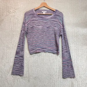 Sincerely Jules Purple‎ Space Dyed Long Bell Sleeve Cropped Preppy Knit Sweater thumbnail 6