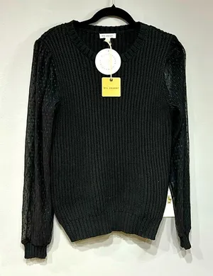 Blu Pepper sheer balloon sleeve Swiss‎ dot black sweater size L BIN E NEW thumbnail 1
