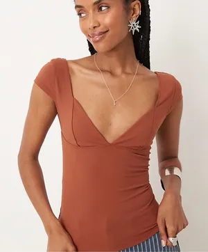 Free People Rust Deep V Cap-Sleeve Camisole thumbnail 1