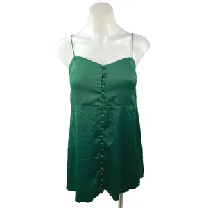 Urban Outfitters Green Silk Satin Spaghetti Cami Camisole Mini Slip Dress XS thumbnail 3