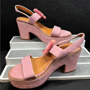 Lucky‎ Brand Yidris Platform Espadrille Heels Sandals Pink Size 9M Straw Buckle thumbnail 3