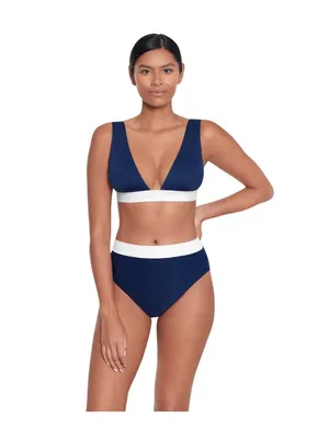 Lauren Ralph Lauren Bel Air Banded High Waist Bikini Bottom Blue / White 10 thumbnail 5