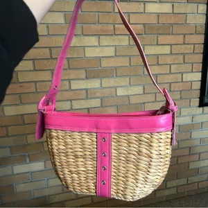 NWT Maggie B St Topaz Hobo Woven Straw Basket Shoulder Bag Fuchsia Pink thumbnail 2