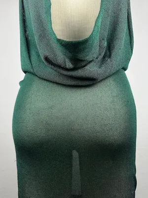 BeBe Y2K Green Cowl Neck Drape Back Bodycon Midi Dress Size S thumbnail 6