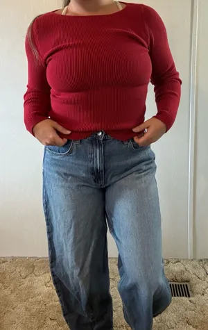Abercrombie & Fitch Red Ribbed Long Sleeve Top Size Small thumbnail 1