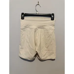 Womens High Waisted Biker Shorts Cream Athletic Yoga Spandex Shorts thumbnail 2