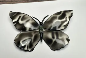 Large Rhinestone Butterfly Insect Enameled Metal Brooch Pin Enamel Black White thumbnail 1
