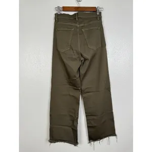 Reformation Stretch Flood Jeans Army Green Wide Leg Raw Hem Pants Size 26 thumbnail 2