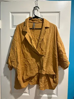 Anthropologie The Dylon Short-Sleeve top blouse mustard yellow L oversized thumbnail 4