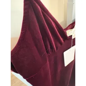 Band of the Free Women Burgundy Velvet Midi Dress V-Neck Pleated Bust Size L thumbnail 3