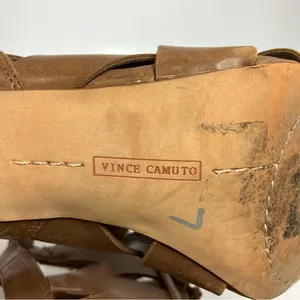 Vince Camuto Elettra‎ peep toe cone heels brown leather women’s size 10 thumbnail 9