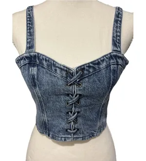 Social Tourist Abercrombie Denim Lace Up Cropped Corset Top Sz M Women’s thumbnail 1