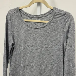 Ann Taylor LOFT Womens Small Grey Striped Long Sleeve Cotton Scoop Neck Top thumbnail 4