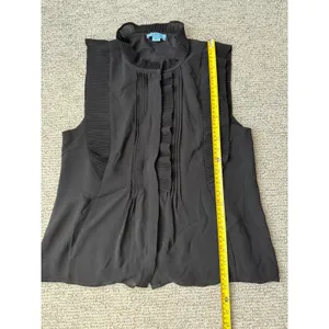 CeCe Black Sleeveless Pleated Ruffle Mock Neck Blouse Top‎ Small thumbnail 5