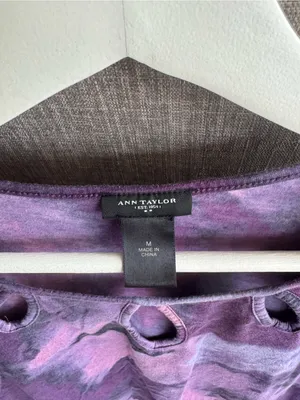 Ann Taylor Purple Tie-Dye Keyhole 3/4 Sleeve Top thumbnail 2