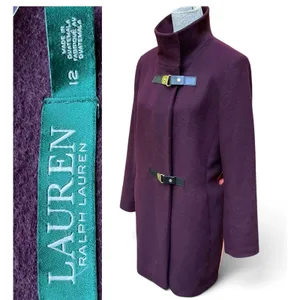 Lauren Ralph Lauren Wool Peacoat Trench Coat Purple Burgundy Size 12 Old Money thumbnail 2