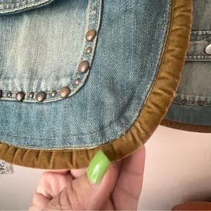 VINTAGE denim leopard lined vest beading studded reworked SIZE LARGE Coachella‎ thumbnail 3