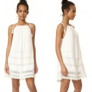 Alice + Olivia Danna Tie-Strap Short Dress Crochet Embroidered White Size Large thumbnail 5