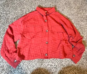 Privy Baked Apple‎ Red Textured Geometric Cropped Button Down Jacket Small NEW thumbnail 1
