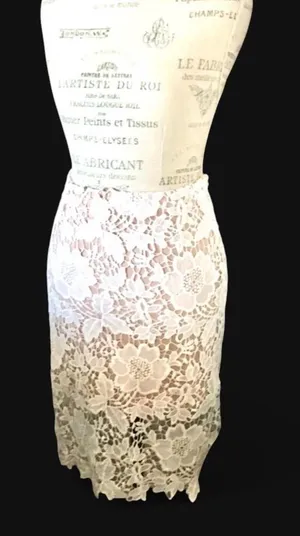 Sans Souci White Floral Lace Midi Pencil Skirt Sz S thumbnail 1
