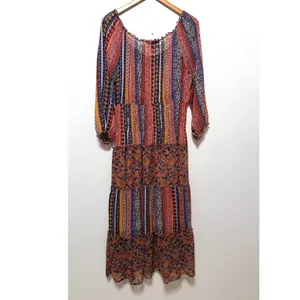 Figueroa & Flower Midi Dress Sz XL Smocked Tiered Floral Striped Boho Peasant thumbnail 3