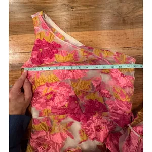 Showpo Brailey Dress One Shoulder Pink Gold Floral Jacquard Wrap Mini US 0 thumbnail 6