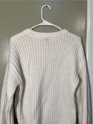 A New Day Womens Size Small Crewneck Sweater White Ribbed Shaker Stitch Long Slv thumbnail 7